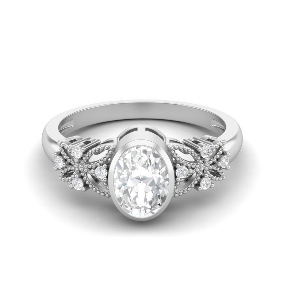 Moissanite Vintage Floral Accents Ring – Sterling Silver