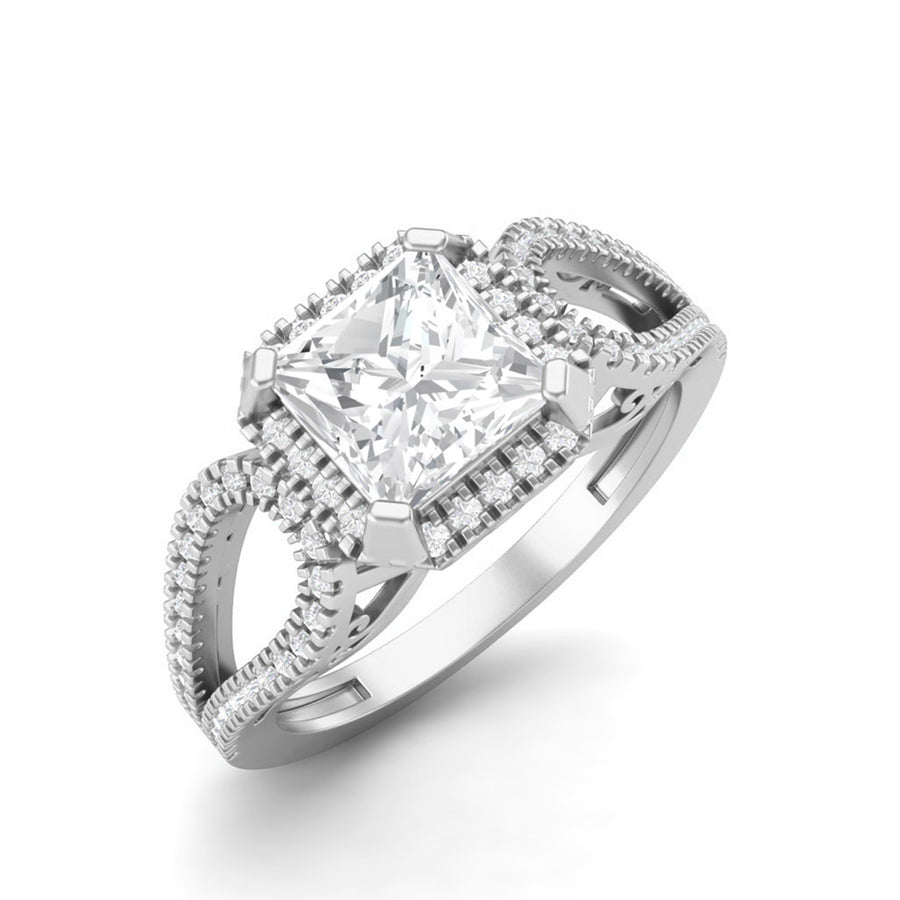 Moissanite Double Halo Split Shank Ring – Sterling Silver