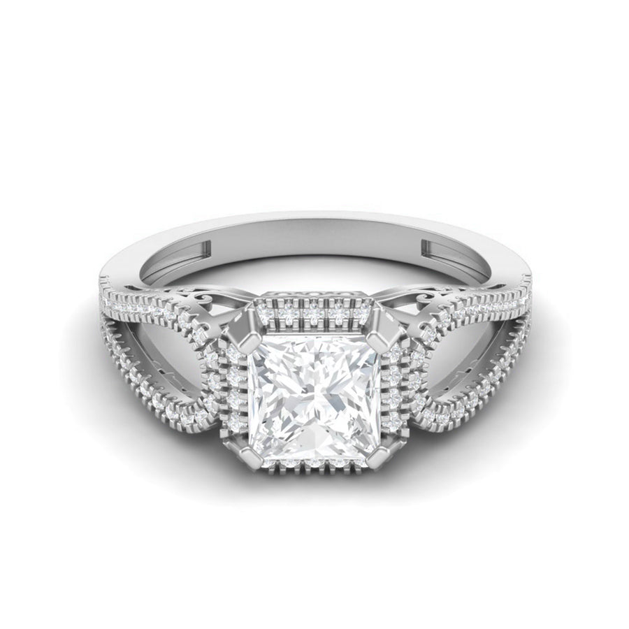 Moissanite Double Halo Split Shank Ring – Sterling Silver