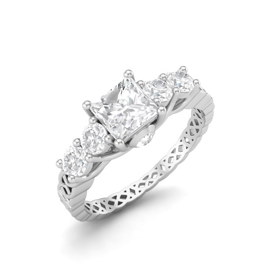 Moissanite Vintage Lattice Band Design Ring – Sterling Silver