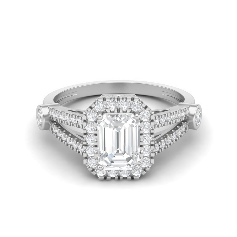 Moissanite Vintage Halo Split Shank Ring - Sterling Silver