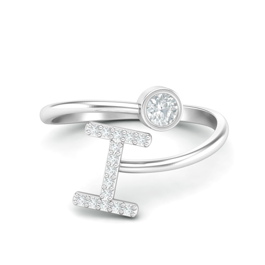 Initial “I” Moissanite Personalized Ring - Sterling Silver