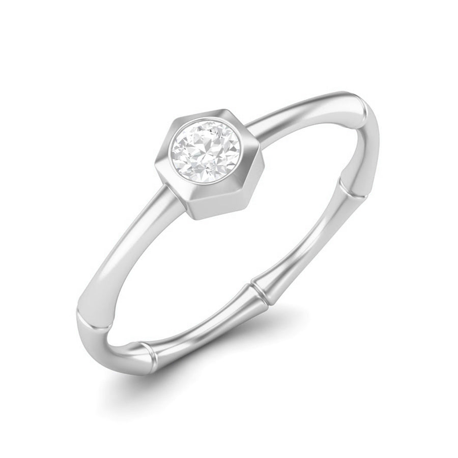 Moissanite Bamboo-Inspired Hexagon Bezel Ring – Sterling Silver