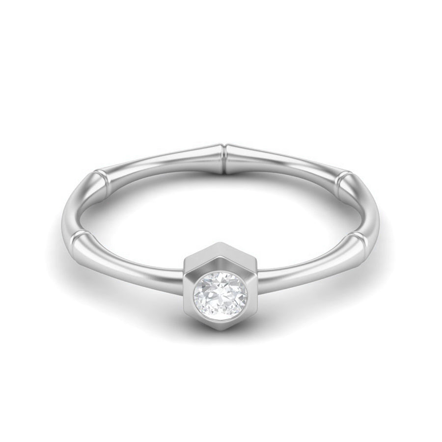 Moissanite Bamboo-Inspired Hexagon Bezel Ring – Sterling Silver