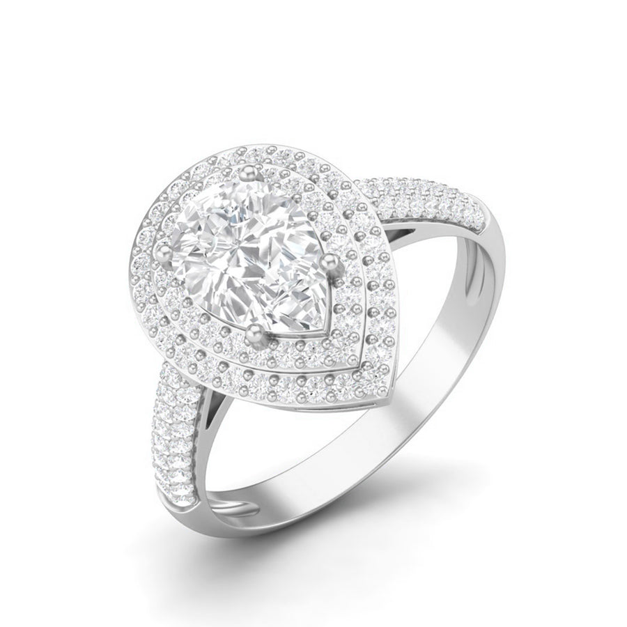 Moissanite Double Halo Pavé Statement Ring – Sterling Silver