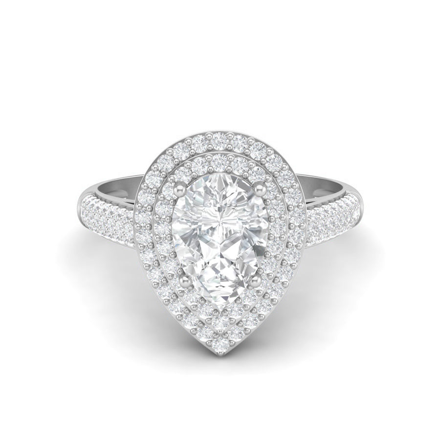 Moissanite Double Halo Pavé Statement Ring – Sterling Silver