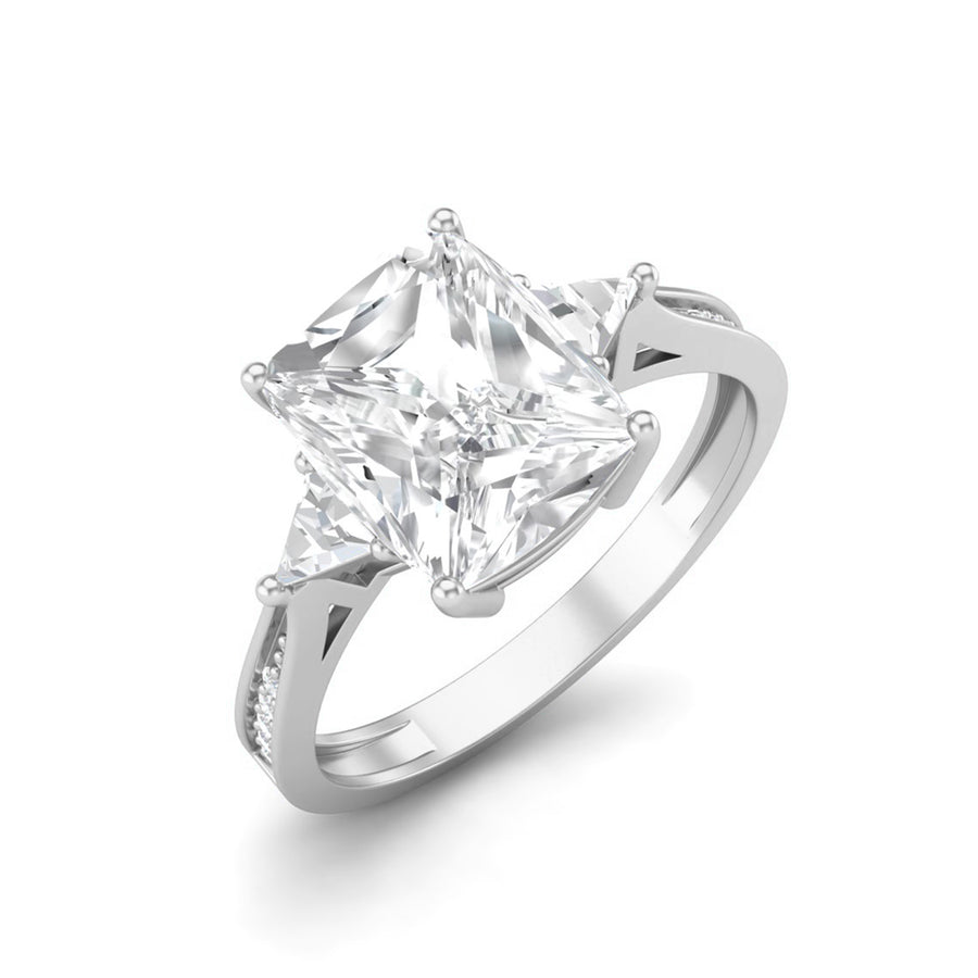 Moissanite Trapezoid Side Accents Pave Band Ring – Sterling Silver
