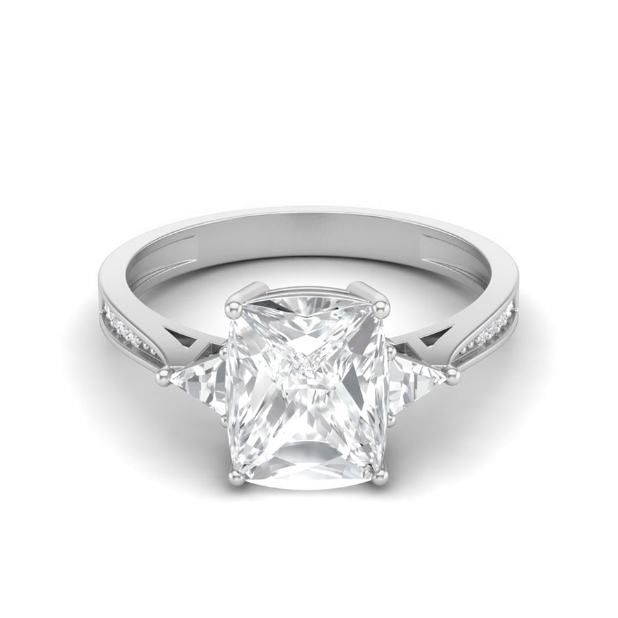Moissanite Trapezoid Side Accents Pave Band Ring – Sterling Silver