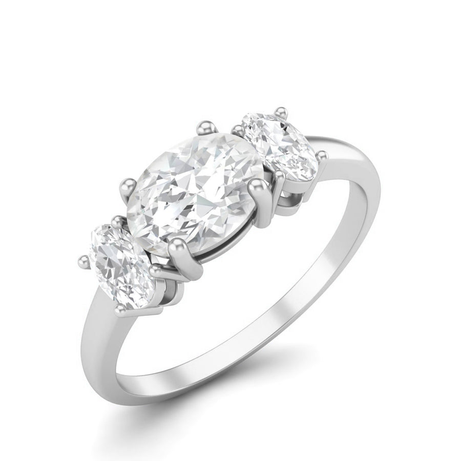 Oval-Cut Three Stone Moissanite Engagement Ring – Sterling Silver