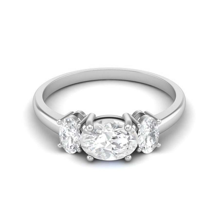 Oval-Cut Three Stone Moissanite Engagement Ring – Sterling Silver