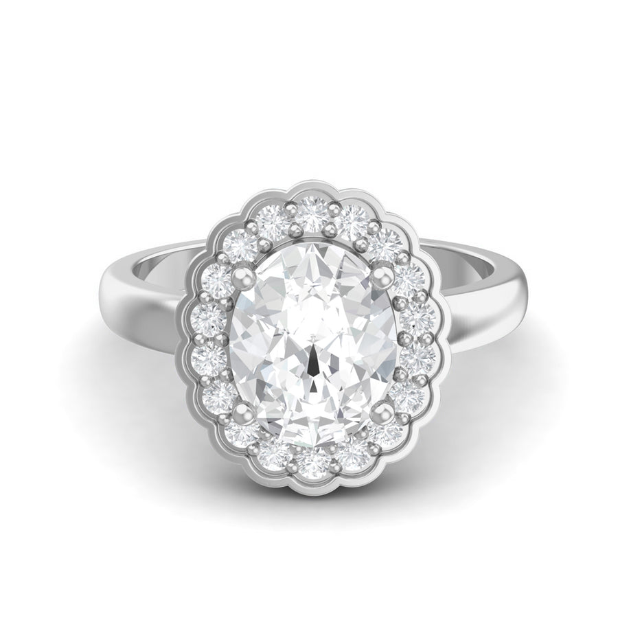 Moissanite Scalloped Halo Vintage Ring - Sterling Silver