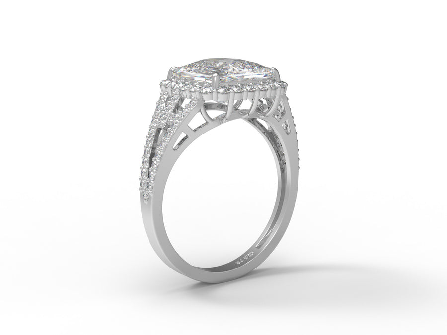 4.3 Ctw Cushion Shape Moissanite 925 Sterling Silver Solitaire Halo Women Ring