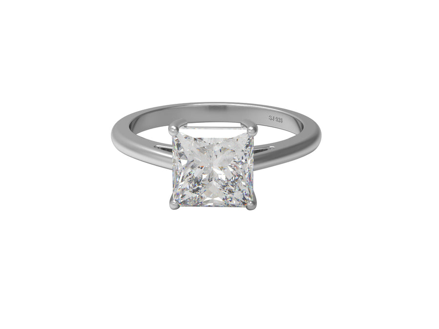 Moissanite Square Prong Set Design Solitaire Ring – Sterling Silver
