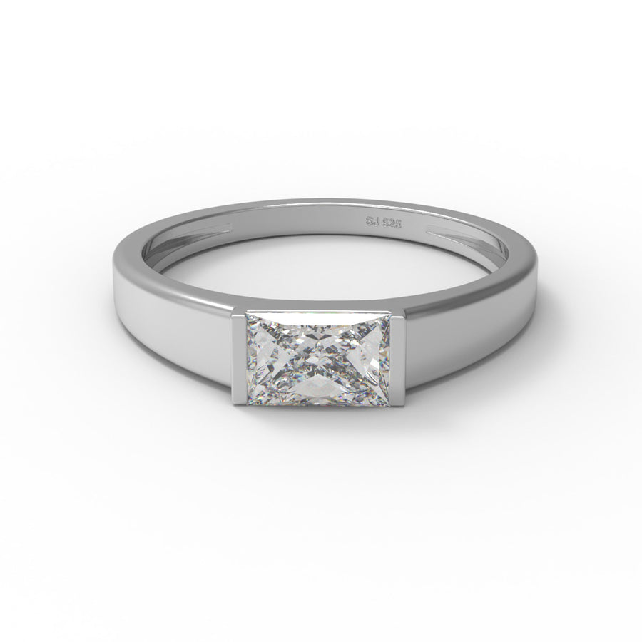 Moissanite Sleek Minimalist Bar-Set Ring – Sterling Silver
