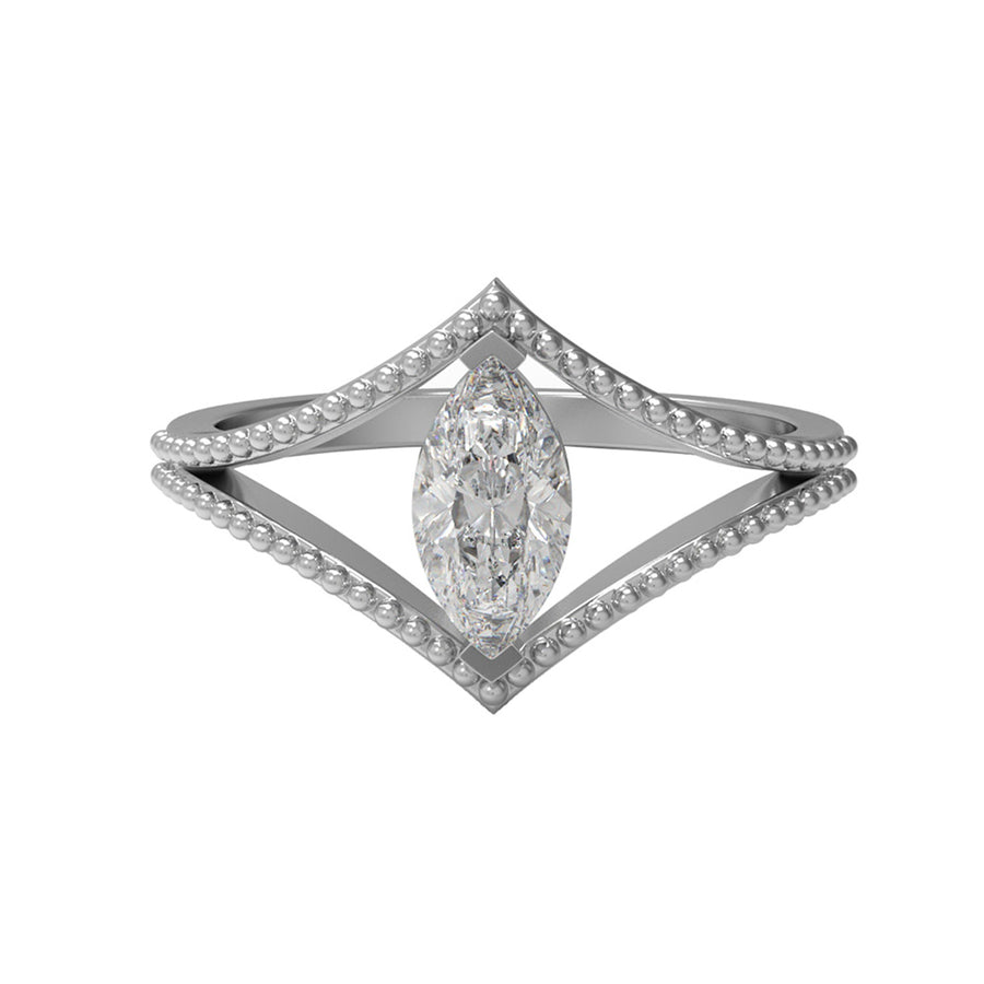 Moissanite Open Chevron Beaded Edges Ring – Sterling Silver