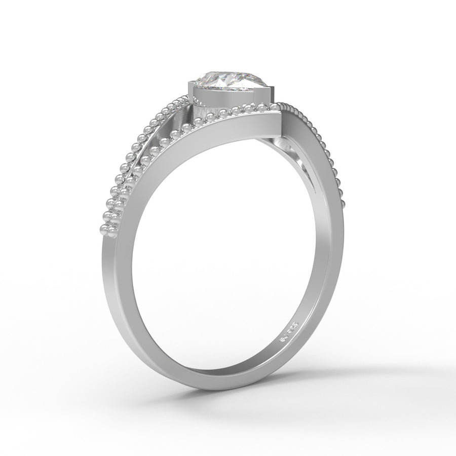 Moissanite Open Chevron Beaded Edges Ring – Sterling Silver