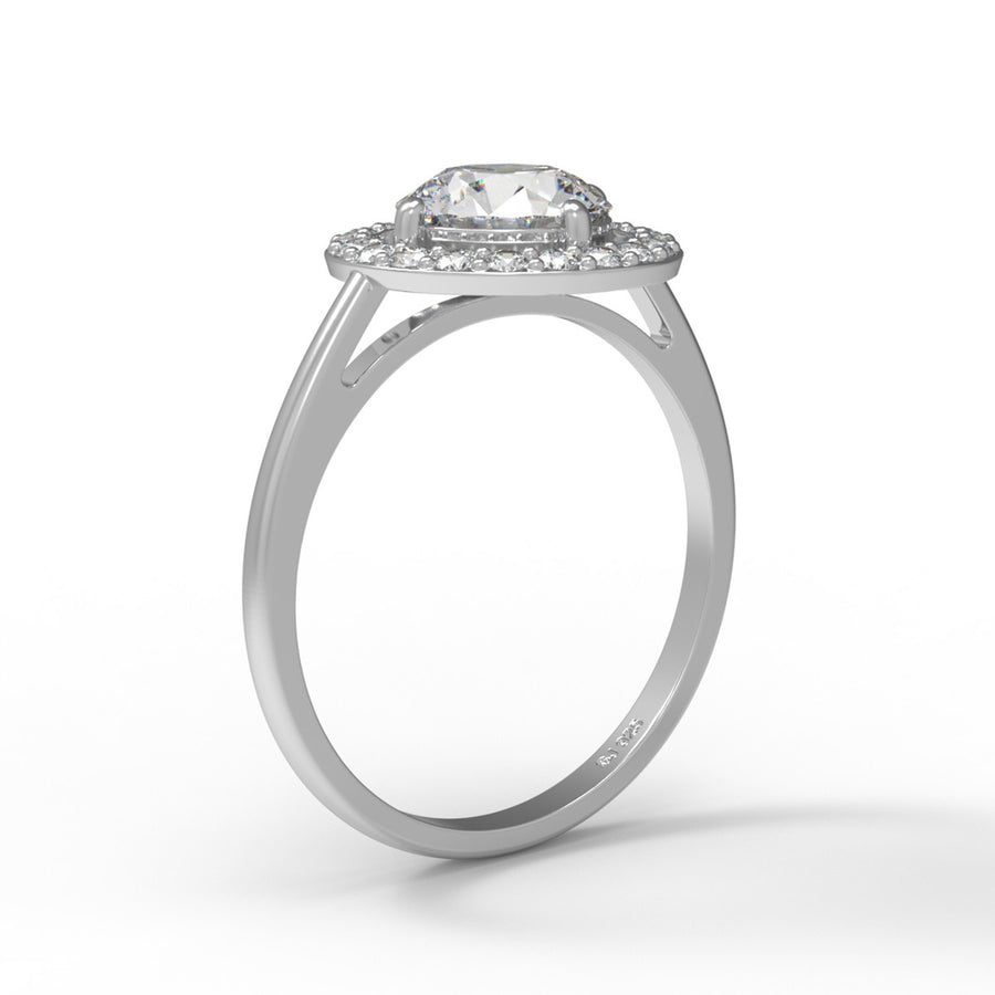Moissanite Elegant Halo Solitaire Ring – Sterling Silver