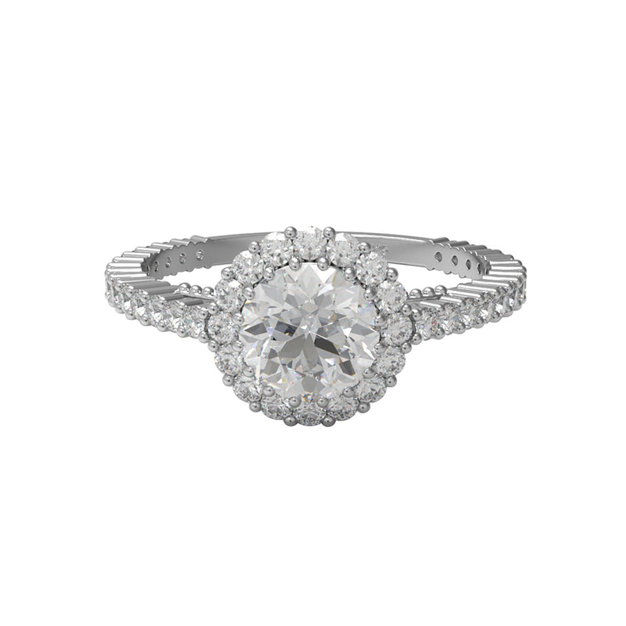 Moissanite Classic Halo Pave Band Ring – Sterling Silver