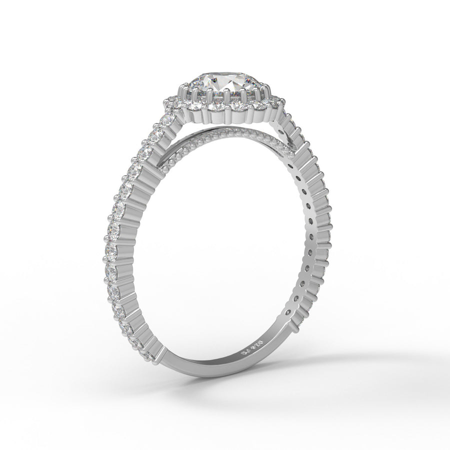 Moissanite Classic Halo Pave Band Ring – Sterling Silver