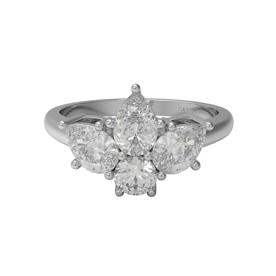 Moissanite Floral Cluster Statement Ring – Sterling Silver