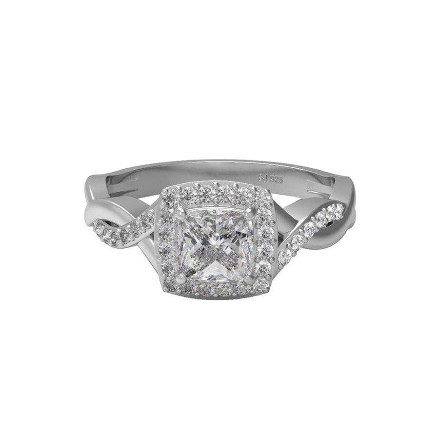 Moissanite Cluster Twist Band Design Ring – Sterling Silver