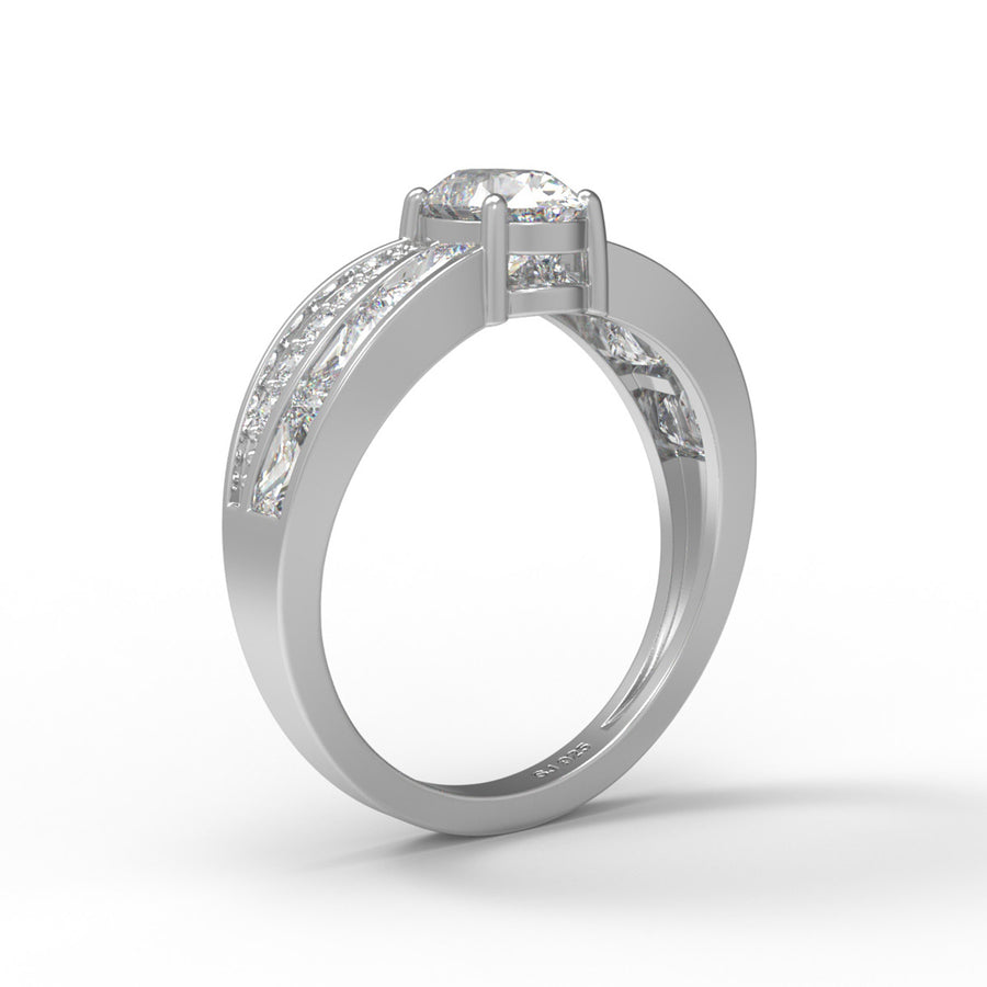 Moissanite Triple Row Channel Set Oval Ring - Sterling Silver
