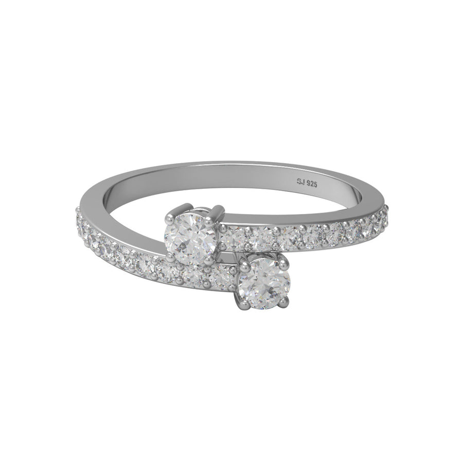 Moissanite Two-Stone Bypass Pave Band Ring – Sterling Silver