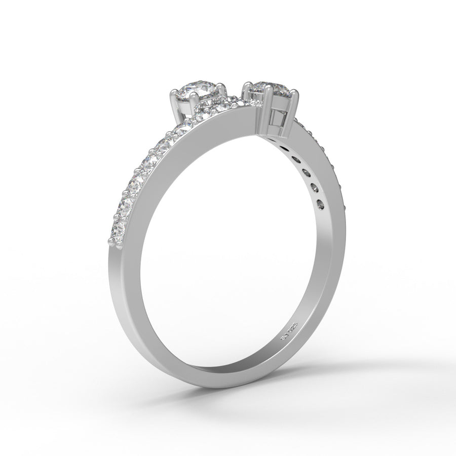 Moissanite Two-Stone Bypass Pave Band Ring – Sterling Silver