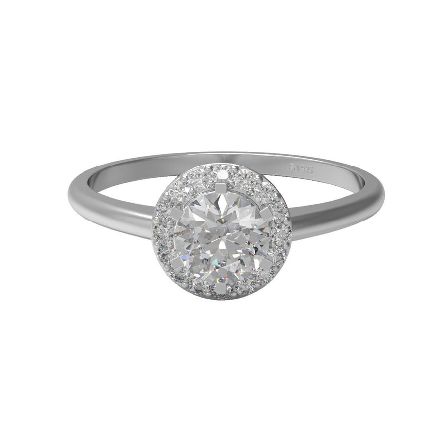 Moissanite Classic Halo Solitaire Ring – Sterling Silver