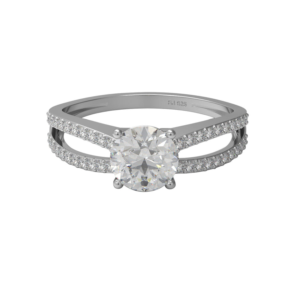 Moissanite Split Shank Pave Band Ring – Sterling Silver