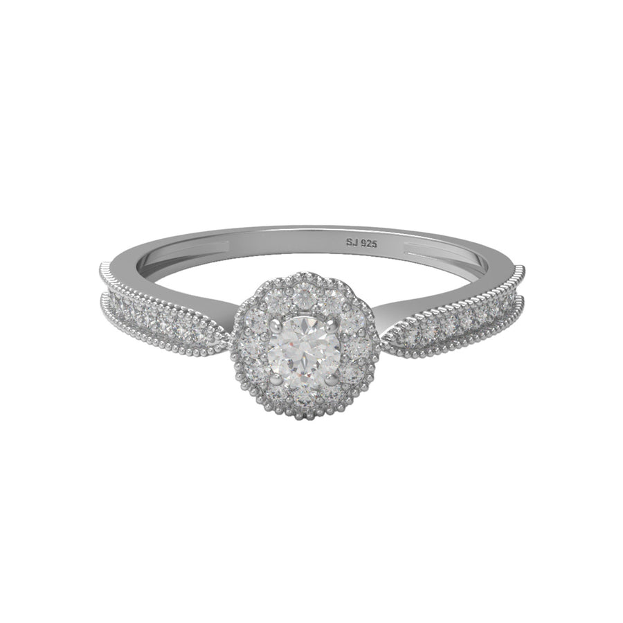 Moissanite Double Cluster Vintage Milgrain Ring – Sterling Silver