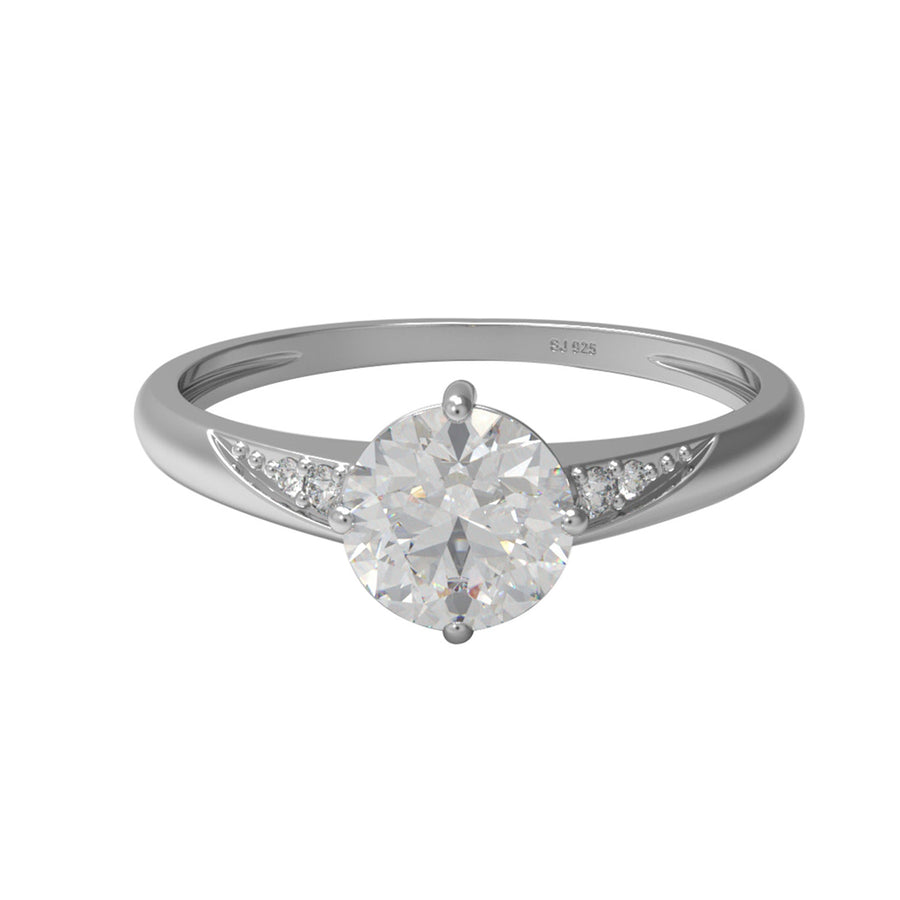 Moissanite Classic Solitaire Tapered Accent Ring – Sterling Silver