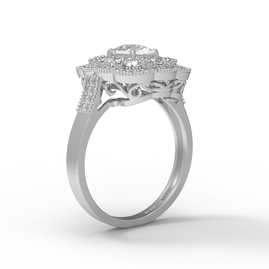 Moissanite Vintage Halo Statement Ring - Sterling Silver