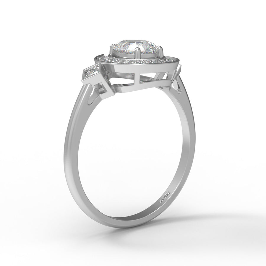 Moissanite Art Deco-Inspired Pear Halo Ring - Sterling Silver