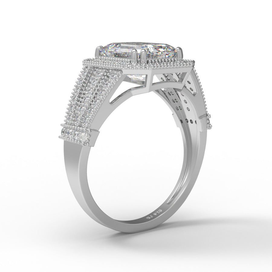 Moissanite Double Halo Split Shank Ring - Sterling Silver