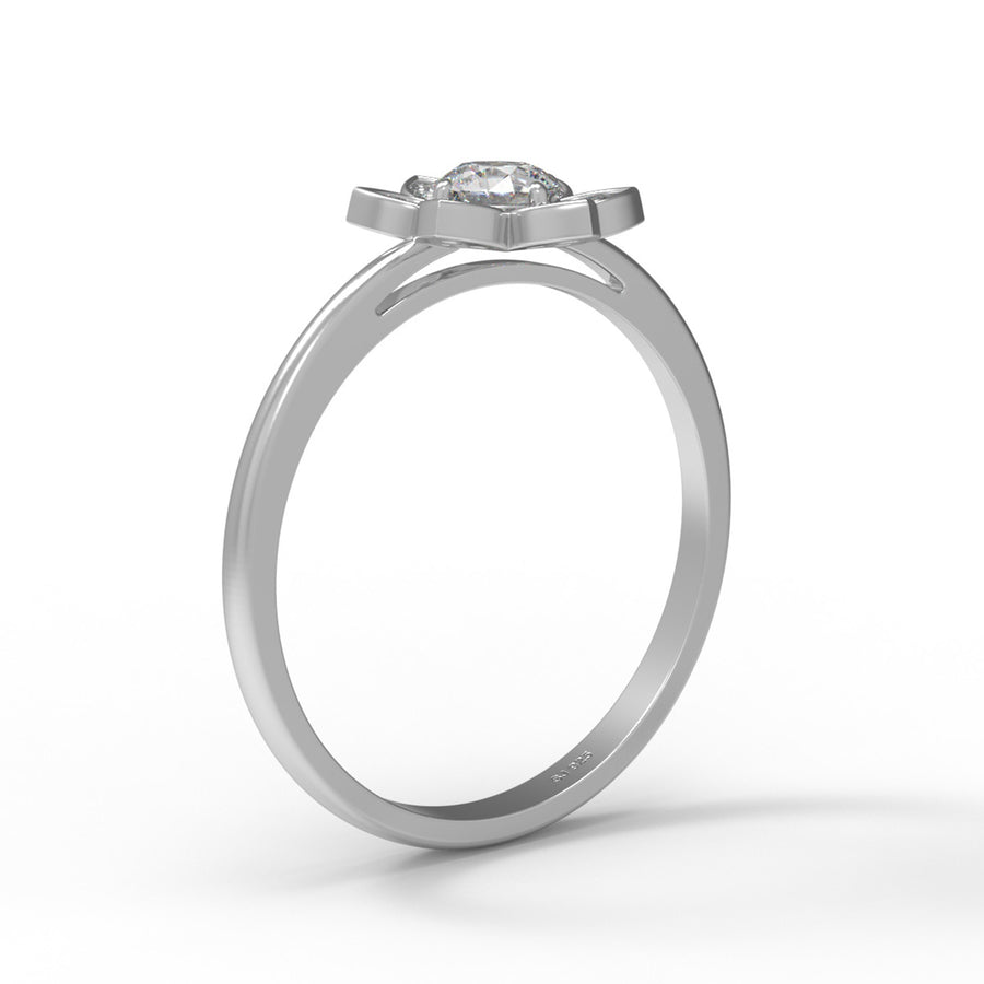 Moissanite Floral Petal Halo Design Ring – Sterling Silver