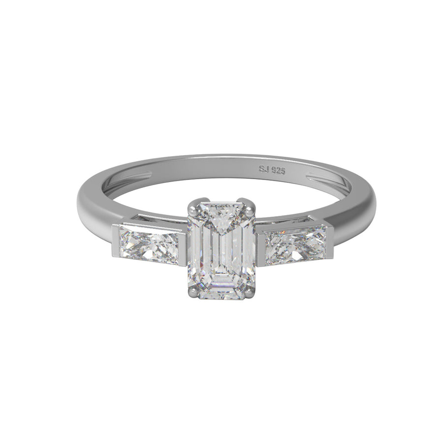 Moissanite Three-Stone Design Ring – Sterling Silver
