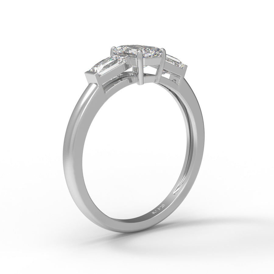 Moissanite Three-Stone Design Ring – Sterling Silver