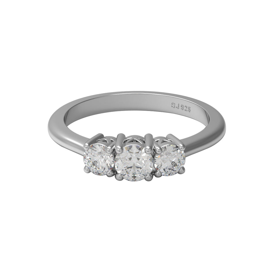 Moissanite Three-Stone Trio Band Ring – Sterling Silver