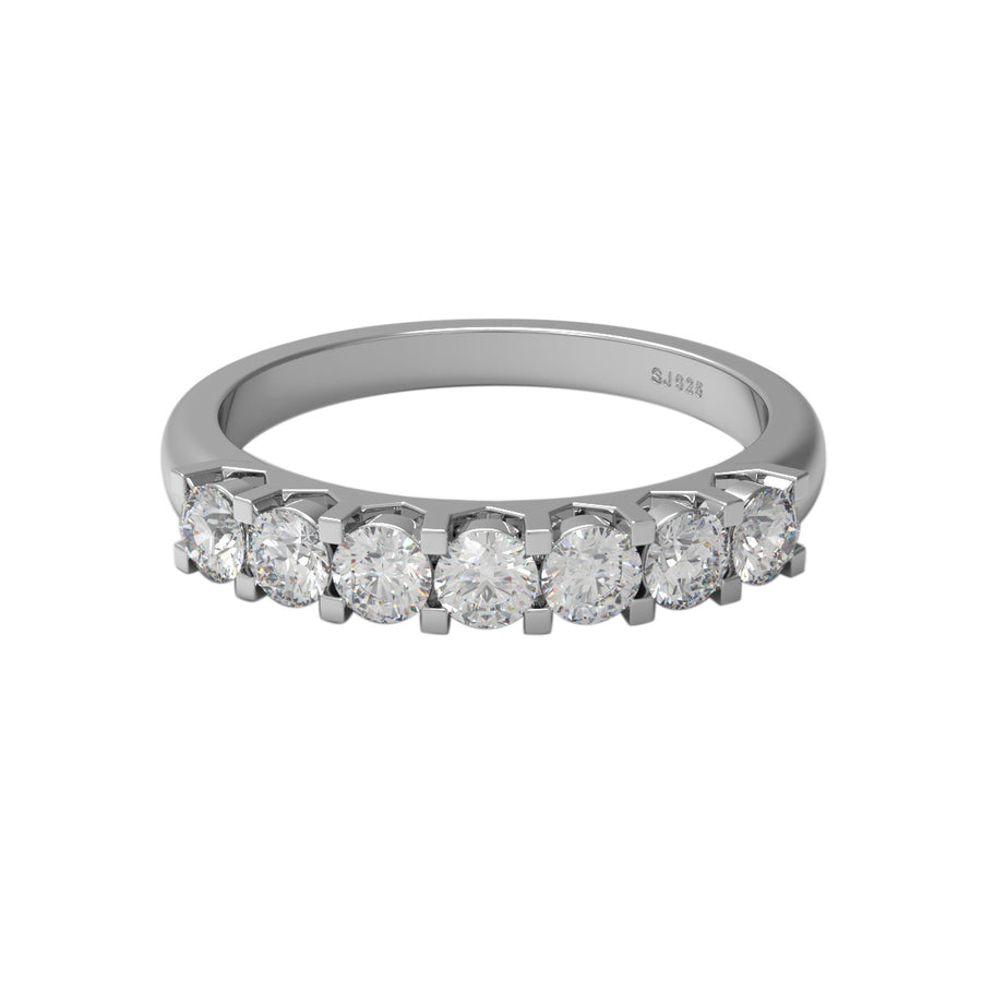 Moissanite Seven-Stone Anniversary Band Ring – Sterling Silver