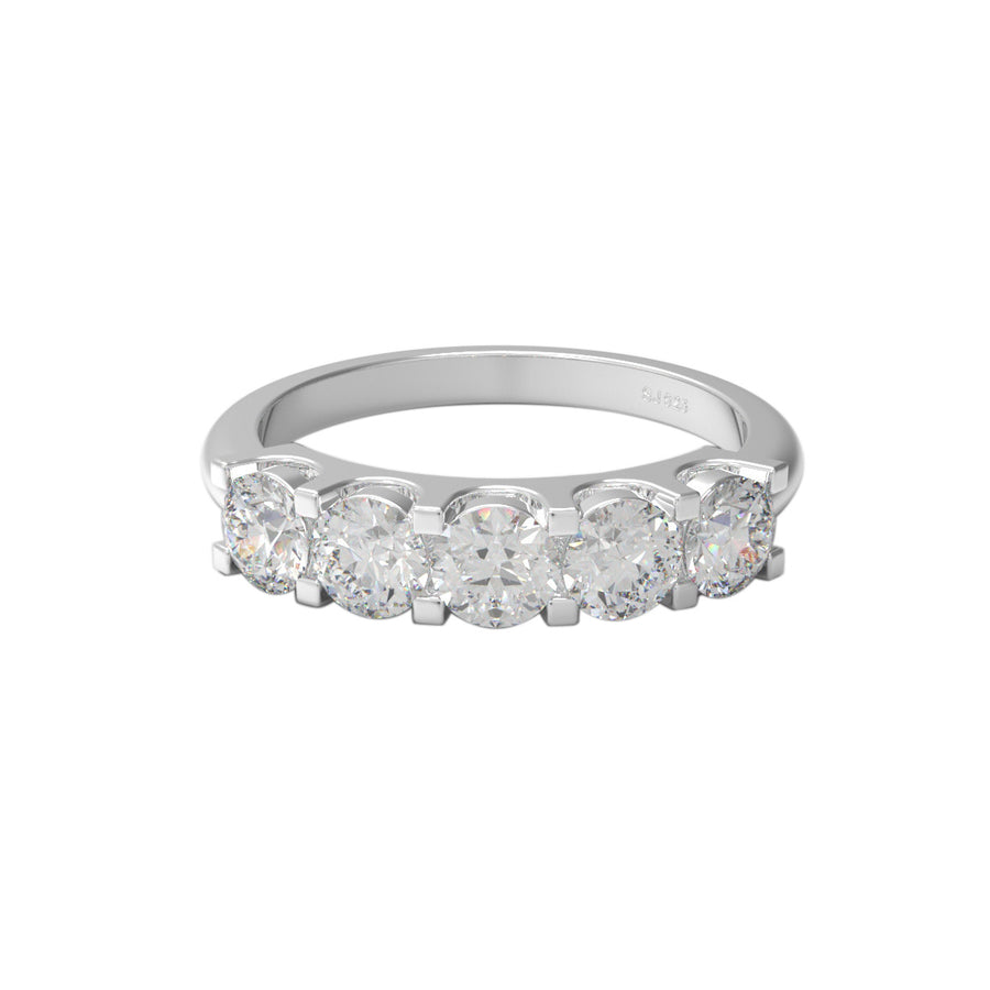 Moissanite Five-Stone Anniversary Band Ring – Sterling Silver