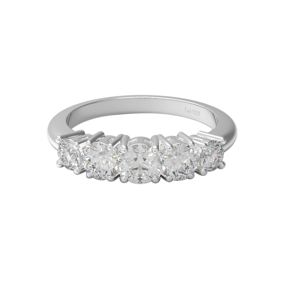 Moissanite Classic Five-Stone Band Ring – Sterling Silver