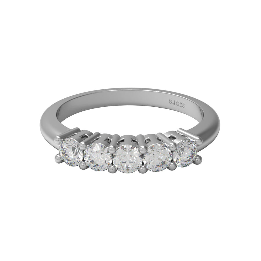 Moissanite Classic Five-Stone Band Ring – Sterling Silver
