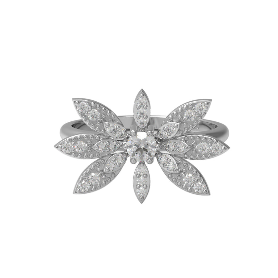 Moissanite Large Floral Statement Ring – Sterling Silver
