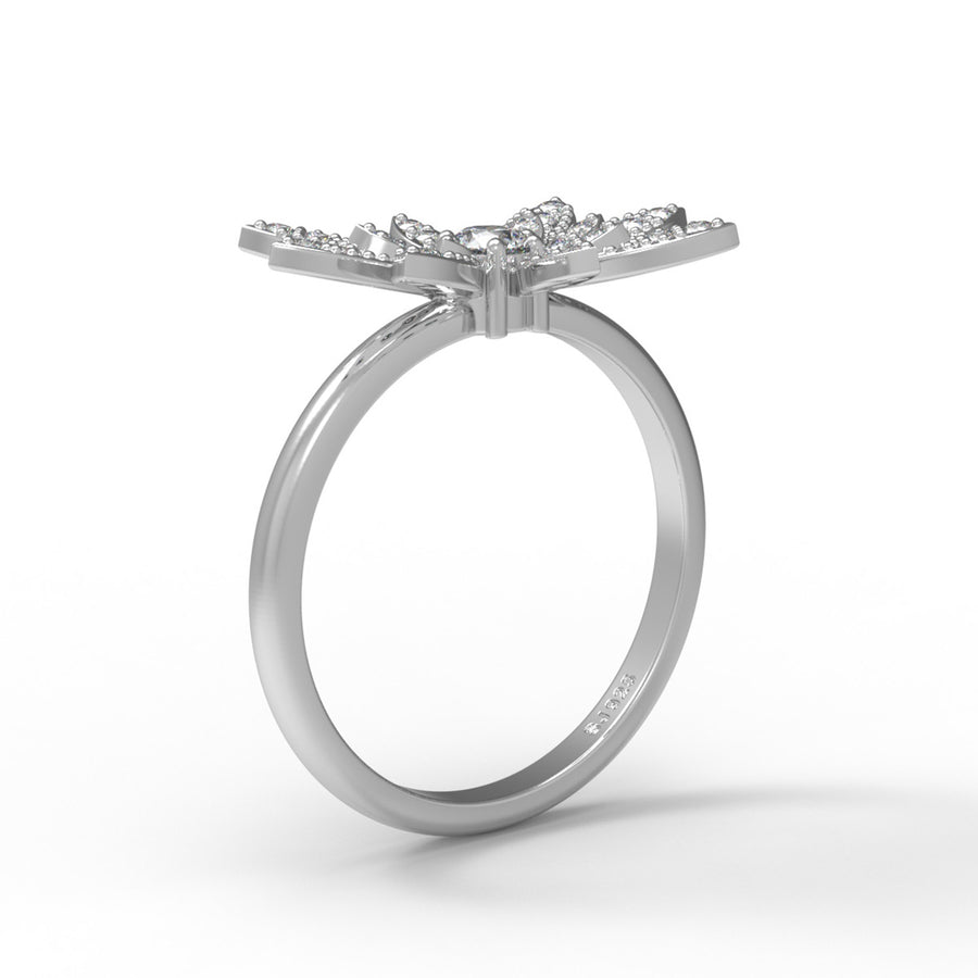 Moissanite Large Floral Statement Ring – Sterling Silver