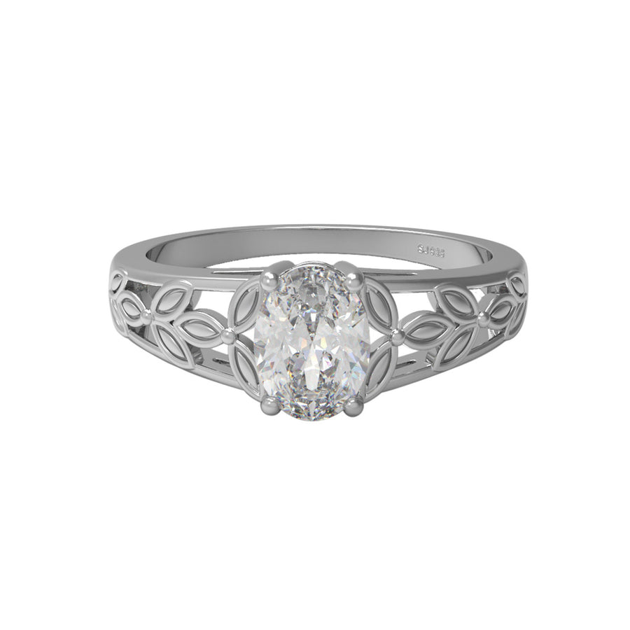 Moissanite Vintage Leaf Filigree Ring – Sterling Silver