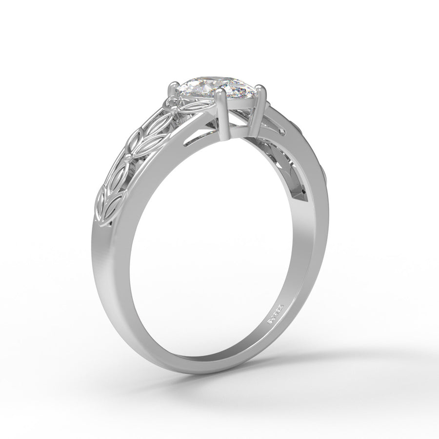 Moissanite Vintage Leaf Filigree Ring – Sterling Silver