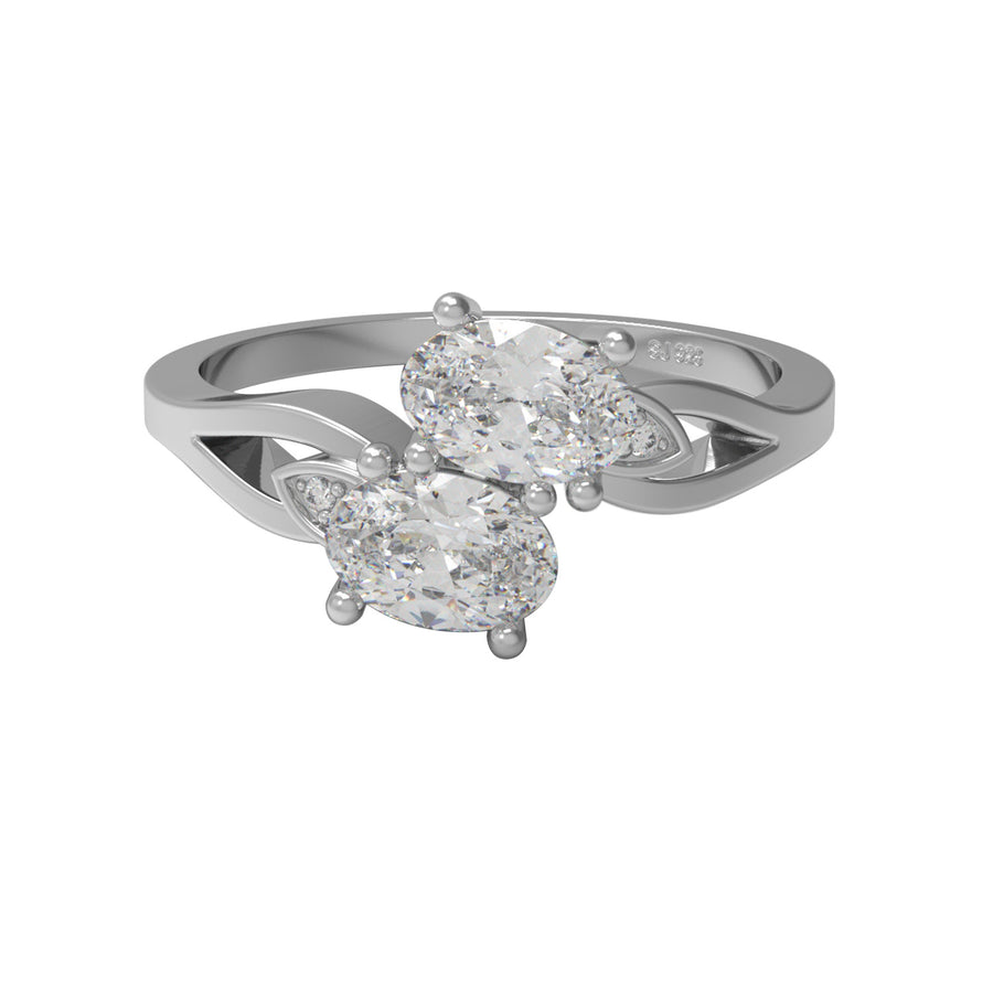 Moissanite Two-Stone Bypass Ring – Sterling Silver