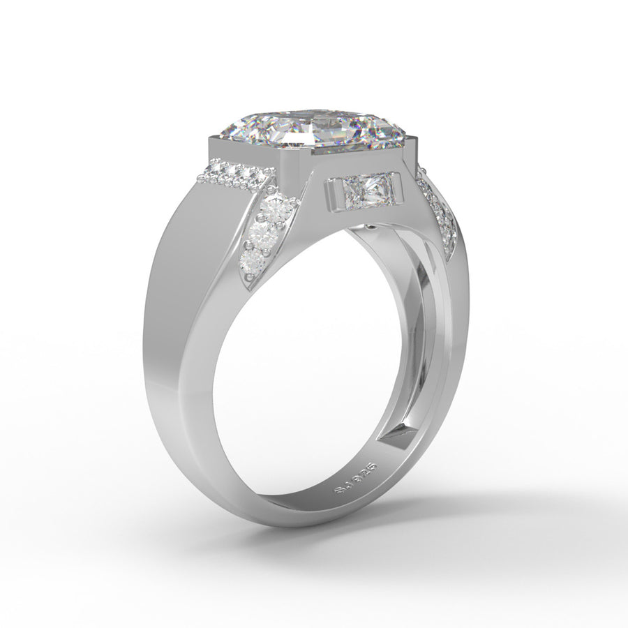 Moissanite Luxurious Bold  Men's Ring - Sterling Silver
