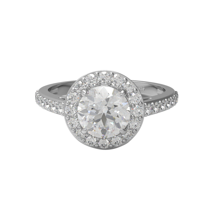 Moissanite Classic Halo Pave Band Ring – Sterling Silver